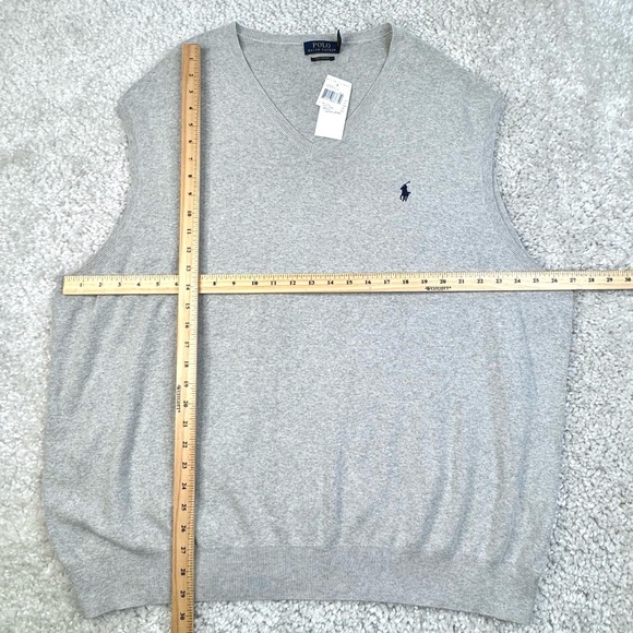 Polo Ralph Lauren Pima Cotton Knit Sweater Vest Blue Pony Light Heather Gray 4XB - Picture 7 of 7